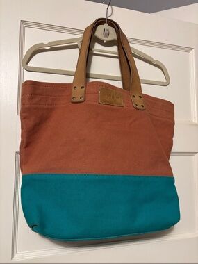 Cole Haan Two-Tone Canvas Tote in Orange & Green
